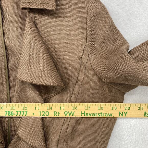VALENTINO Blazer Womens 44 8 Linen Basketweave Ruffled One Button Brown Italy - Picture 11 of 14